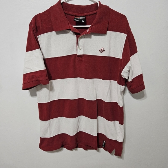 Mens South Pole Wide Striped Vtg Polo Shirt Red White Medium Street 2000s B23 - Picture 1 of 5